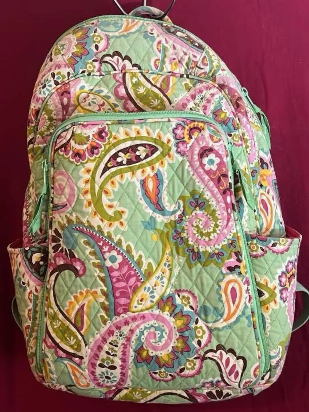 Vera Bradley Quilted Paisley Backpack - Mint & Pink